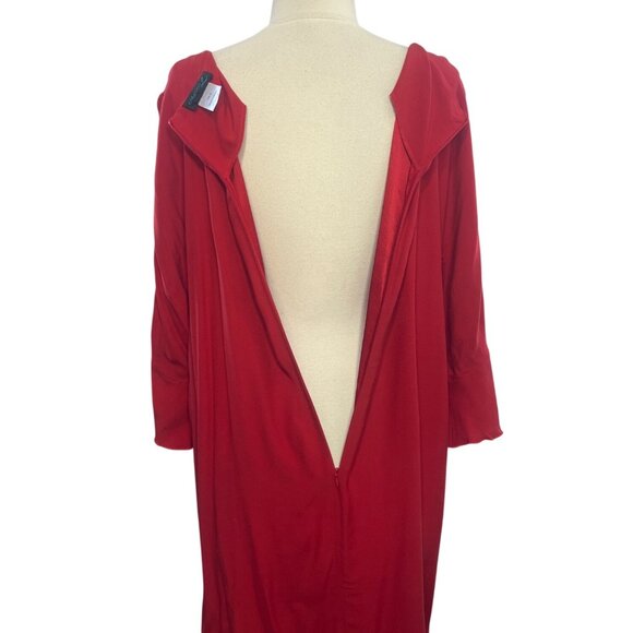 Création L Long Sleeve Midi Dress Size 16 Red Ruffle Hem Back Zipper - Picture 5 of 9